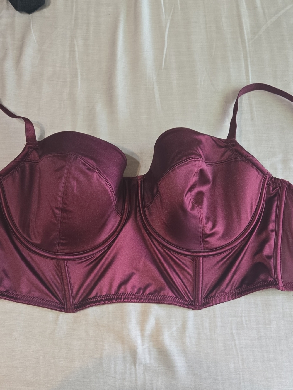 Auden Burgundy Satin Longline Bustier Bra